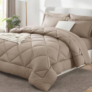 lot 19430 image: CozyLux King Size Comforter Set Khaki - 7 Pieces Bed in a Bag King, Luxury Soft Bed Set for All Seasons, Bedding Set with Down Alternative Comforter, Sheets, Pillowcases & Shams