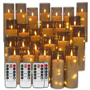 lot 19434 image: 24 Pack Flameless LED Pillar Candles with Remote & Timer, Flickering Battery Operated Candles with Embedded Starry Lights, 3-Sizes Gray Acrylic Decorative Candles for Wedding, Home, Party Decor