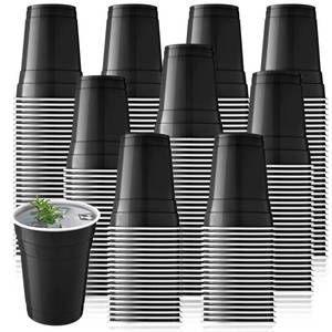 lot 19435 image: Zopeal 200 Count 18 Ounce Plastic Disposable Cups Beverage Drinking Heavy Duty Large Party Cold Drink Plastic Cups for Birthday Graduation Halloween Drinks Soda Punch Barbecues Picnics(Black)