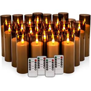 lot 19438 image: TLNFHRPI 24-Pack Grey LED Flameless Pillar Candles with Remote Control - Perfect for Home, Parties, and Special Festivals Decorations - IndoorOutdoor