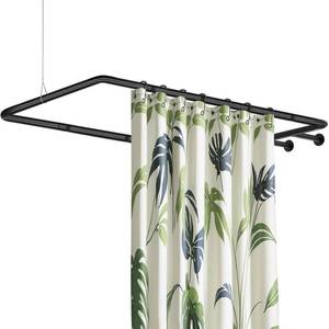 lot 19442 image: Anndason Heavy Duty 60x28 Clawfoot Tub Shower Curtain Rod Round Shower Curtain Rod (Black, 60x28)