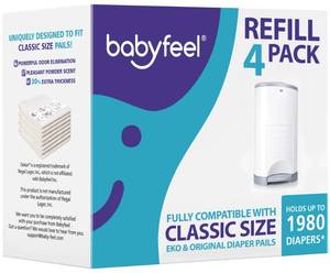 lot 19445 image: Babyfeel Refills Compatible with DEKOR CLASSIC Diaper Pails  4 Pack  Exclusive 30% Extra Thickness  Diaper Pail Refills with Powerful Odor Elimination  Powder Scent  Holds up to 1980 Diapers