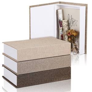 lot 19447 image: Tioncy 3 Pcs Fake Book Box Neutral Linen Book Box Decorative Faux Prop Storage for Farmhouse Home Decor shelf Table Card Photo DIY Keepsake Gift(8.6 x 6.1 x 1.8 Inch,Khaki, Dark Coffee, Light Coffee)