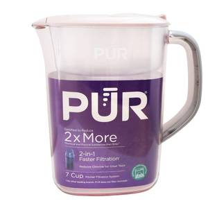 lot 19450 image: PUR 7-Cup Water Pitcher, 1 Genuine Filter, Cleaner, Great-tasting Water, Dishwasher Safe, Powerful, Faster Filtration, LockFit Cap Design - Blush