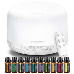 lot 19451 image: InnoGear Aromatherapy Diffuser & 10 Essential Oils Set, 500ml Essential Oil Diffuser with Remote Control Ultrasonic Cool Mist Scent Humidifier Vaporizer Auto-Off Timer for Valentines Gift, White