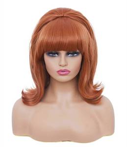 lot 20194 image: Rugelyss Short Fox Red Wig with Bang Retro Bouffant Beehive Wigs fits 80s Costume or Halloween Party