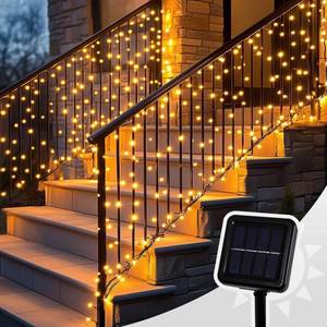 lot 20209 image: Patioman Curtain Lights for Stair Railing, 300 LED 20Ft x 3Ft Solar Powered Outdoor String Lights, Warm White Tangle-Free Decorative Light with 8 Modes for Stairs, Balcony, Fences, Eaves, Porch D�cor