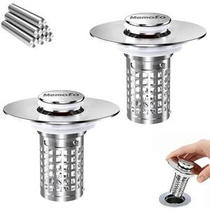 lot 20217 image: Bathroom Sink Drain Strainer, Stainless Steel Pop-up Strainer Basket Hair Catcher with Removable Basket, Brass Bullet Core, Universal Fit 1.1-2.36 Inch (2PCS)