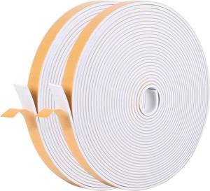 lot 20219 image: Kikerike Neoprene Self-Adhesive Foam Tape Weatherstrip, 14inx 14in x 50Ft, High Density Foam Insulation Strips, White