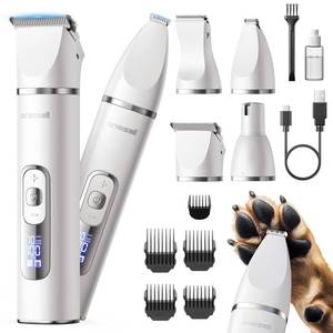 lot 20229 image: oneisall 4 in 1 Dog Grooming Kit with LCD Display, Dog Hair Trimmer for Paw Nail Grinder, Rechargeable Cordless Low Noise IPX7 Waterproof Pet Clippers (White)