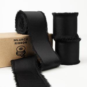 lot 20231 image: Black Silk Satin Ribbon 1-12 Inch x 21Yds Handmade Fringe Silky Chiffon Frayed Fabric Ribbon for Flower Bouquet, Gift Wrapping, Wedding Invitation, Bridal Shower, Baby Shower, Christmas, Crafts