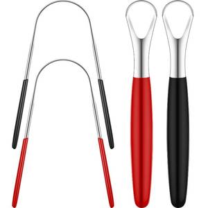 lot 20233 image: 4 Pieces Tongue Scrapers, Reduce Bad Breath Cleaning Tongue Brushes Stainless Steel Oral Tongue Brushes Beauty Tools