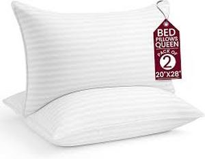 lot 9042 image: White Striped Down Alternative Pillows Set