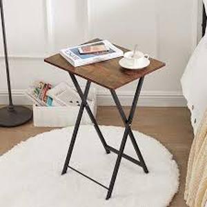 lot 17550 image: Brown Wooden TV tray With Metal Base