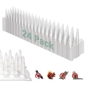 lot 1335 image: Touri Upgraded 24 Pack Bird Spikes, Covers 34 Feet(10.36m), Clear PVC Bird Deterrent Spikes Strips, Restrict Birds from Standing and Nesting, Keep Birds, Cats, Pigeons, and Other Animals Away