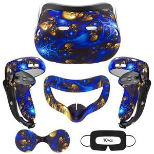 lot 2402 image: AIXOTO VR Accessories for Oculus Quest 2, Silicone Face CoverController Grip CoverVR Shell CoverLens Cover10PCS Disposable Eye Cover are Included in VR Headset Accessories Set,(BlueFire)