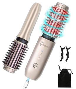 lot 2414 image: Fitdafit Cordless Hair Curling Iron Brush, 1.5 Mini Cordless Hair Curler, 3-in-1 Travel Curling Brush Hair Straightener Comb Rechargeable, 7000mAh Portable Ionic Heated Curling, Goldin