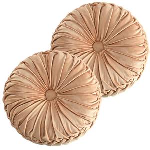 lot 3846 image: HIG Set of 2 Decorative Round Pleated Throw Pillows,Classy Accent Pumpkin Throw Pillows with Center Button,Vintage Velvet Floor Pillows for Sofa Vanity Chair Bed,Blush,14.5 Diameter(Ripple)in