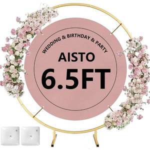 lot 3848 image: Aisto Round Backdrop Stand Arch Balloon Golden Metal Circle Garland Frame with Base for Wedding Birthday Party Baby Shower Graduation Decoration (6.5FT)