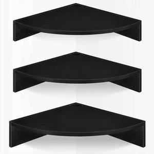 lot 3858 image: Homode Corner Floating Shelves, Set of 3 Corner Shelves Wall Mounted with Cable Hole, 3 Tier Wooden Hanging Corner Storage Shelf for Bedroom, Living Room, Kitchen, Black