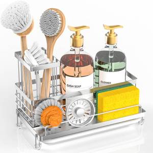 lot 4452 image: Cisily Stainless Steel Kitchen Sink Caddy Organizer, Sponge Holder for Sink Rustproof, Non-Slip Soap Dish Dispenser Brush Holder Storage, Home and Kitchen Essentials Accessories (Stainless Steel)