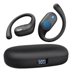lot 4474 image: Eigsupia Open Ear Headphones, Bluetooth Headphones 5.3 Sports with Smart Digital Display, 36H Playtime, IP54 Waterproof, Wireless Earbuds Lightweight Design Fit Cycling, Running, Workout (Black)