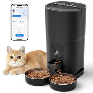 lot 1324 image: PAPIFEED Automatic Cat Feeder for 2 Cats, 2.4G WiFi Cat Food Dispenser with App Control, 7L Slow Feed Pet Feeder with 2 Stainless Bowls for Cats and Dogs, 12 Portions 10 Meals Daily - Black