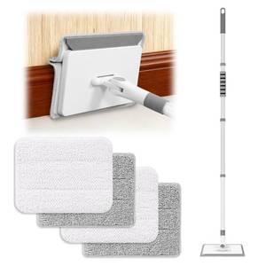 lot 1328 image: Lorpect Baseboard Cleaner Tool with Handle, 3 in 1 Wall Cleaner Mop with Long Handle, 360° Rotatable Wall Mop with 4 Replacement Microfiber Chenille Pads for Wall Floor Baseboards Cleaning