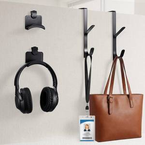 lot 4493 image: Geelin 4 Pcs Cubicle Accessories Set Include 2 Adjustable Double Cubicle Hooks 2 Fabric Wall Headphone Stands for Office Space-Saving Hanger Set