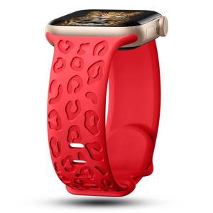 lot 4496 image: CreateGreat Leopard Engraved Bands Compatible with Apple Watch Band 40mm 41mm 38mm Women, Cheetah Silicone Strap Compatible with iWatch Series 10 9 8 7 6 5 4 3 2 1 SE Ultra,Red