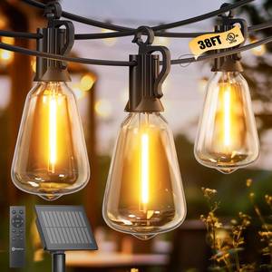 lot 9076 image: Brightown 38FT Solar String Lights Outdoor Waterproof with Remote, 161 LED Shatterproof Bulbs, Dimmable and Timable, 3 Light Modes - Commercial Grade Patio Lights for Garden Backyard Party Decor