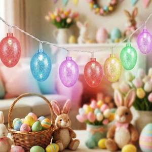lot 9079 image: 8.5Ft Easter Egg String Lights Plug in, Outdoor Easter Decorations String Lights with 10 LED Multicolor Glitter Egg Light, Hanging Pastel Easter Lights for Indoor Home Spring Patio Garden Party Decor