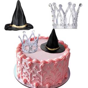 lot 2420 image: Burbell 2 Pack Witch Hat and Crown Cake Topper, Mini Wizard Hats Crown Cupcake Decorations for Birthday Party Supplies(Classic Style)