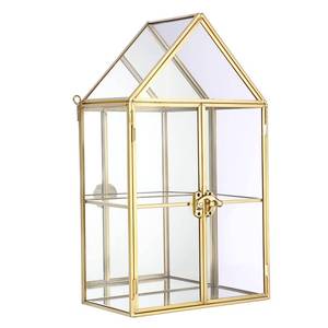 lot 9096 image: ELLDOO 2 Tier Clear Glass Storage Box, Gold Mirrored Jewelry Makeup Display Organizer Case, Decorative Tower box Storage for Trinket Perfume Lipstick Figure Statue Toy Display, House Shape
