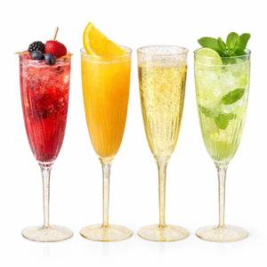 lot 3855 image: Oojami 24 Pack Plastic Champagne Flutes 6 Oz Gold Glitter, Disposable Champagne Glasses Shatterproof - BPA-Free Mimosa Toasting Glasses for Wedding Bridal Shower Birthday Party Supplies
