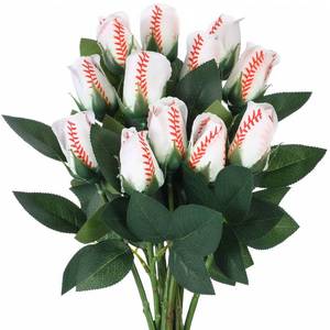 lot 9104 image: Suhine 12 Pcs Artificial Baseball Rose Flowers Sports Party Favors Bulk for Birthday Graduation Wedding Party Decorations Table Centerpieces Game Prizes Senior Night Gifts(Baseball Color, Normal)