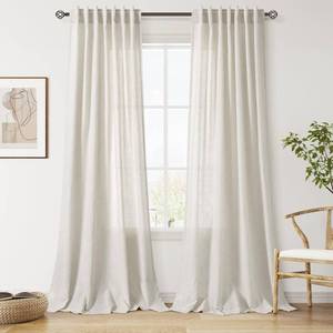 lot 9106 image: Nanspring Mousse White Linen Curtains 96 Inches Long for Living Room Simple Modern Luxury Light Filtering Semi Sheer Curtain Back Tab Neutral Coastal Decor Drapes for Bedroom Office 52x96, 2 Panels