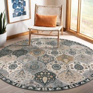 lot 3861 image: Lahome Moroccan Trellis Washable Round Area Rug, Soft Round Rugs 6ft Ultra-Thin Non-Slip, Vintage Large Circle Carpet for Bedroom Living Room Kitchen Nursery Elise, Grey