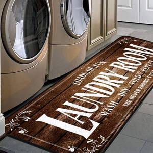lot 10034 image: Laundry Room Long Mat Area Rug Non-Slip Floor Mat Waterproof Farmhouse Carpet for Kitchen 72 x 24in (Brown)in