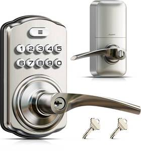 lot 4449 image: Veise Keypad Door Lock with Handle, Keyless Entry for Front Door and Bedroom, Electronic Lock with Code, Auto-Locking, Easy Installation, Passage Mode, Satin Nickel