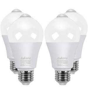 lot 4451 image: Aukora Motion Sensor Light Bulbs 4-Pack, 12W (100-Watt Equivalent) E26 Motion Activated Dusk to Dawn Security Light Bulb OutdoorIndoor for Front Door Porch Garage Basement Hallway Closet(Cold White)