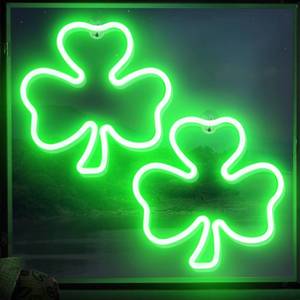 lot 10068 image: Enhon 2 Pack 11.5 Inch St Patricks Day Decoration Lights, LED Clover Window Lights USB Green Irish Shamrock Neon Tube Signs for Window Wall Bedroom Indoor Outdoor in St Patricks Day Birthday