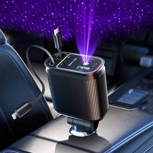 lot 10083 image: Retractable Car Charger with Starlight, 66W Starlight in Car roof 4 in 1 Retractable Car Phone Charger Adapter, Fast Charging USB C Cable, Compatible with iPhone 171615141312