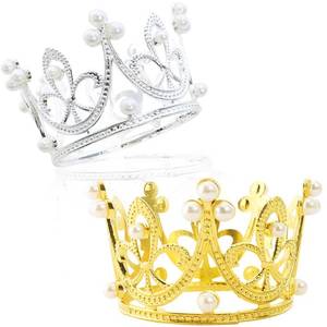 lot 10092 image: TCOTBE 2-Piece Mini Baby Crowns - Rhinestone Pearls, Princess Round Crowns for Bridal, Wedding, Royal Themed Decor, Birthday Party