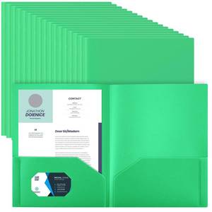 lot 10094 image: Gueevin 24 Pcs Plastic Folders with Pockets, Back to School Two Pocket Folder Fit Letter Size, Heavy Duty School Business Card Holder for Home Office, 11. 61 x 9. 45 Inches (Green)