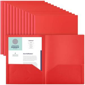 lot 10102 image: Gueevin 24 Pcs Plastic Folders with Pockets, Back to School Two Pocket Folder Fit Letter Size, Heavy Duty School Business Card Holder for Home Office, 11. 61 x 9. 45 Inches (Red)