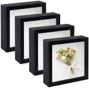 lot 10107 image: 4 Pack 5x 5in Shadow Boxes Frame Display Cases Wood Deep Shadowbox for Photos, Dried Flowers, Handicrafts Picture Frames for Wall Tabletop (Black, 5x5)in
