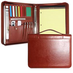 lot 10109 image: FORTAVEM Faux Leather Portfolio with Handle � 3-Ring Padfolio Organizer for 13.9 LaptopTablet, A4 Legal Pad Holder, Multi-Pocket Business Folder for Work, Office and Meetings and Daily Commute (Brown)in