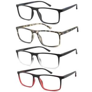 lot 10112 image: cyangander 4-Pack Mens Reading Glasses Computer Reading Fashionable Frame Blue Light Blocking,Full Frame Readers Anti UVeye fatigue(2.0x Magnification Strength)