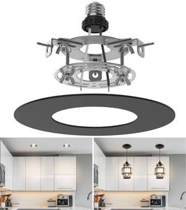 lot 10152 image: tebio Recessed Can Light Conversion Kit for 5 and 6in Ceiling Fixtures - PendantHanging Light Upgrade, Compatible with Ceiling Fans, Includes 7�in Flat Steel Medallion, Black Finishin